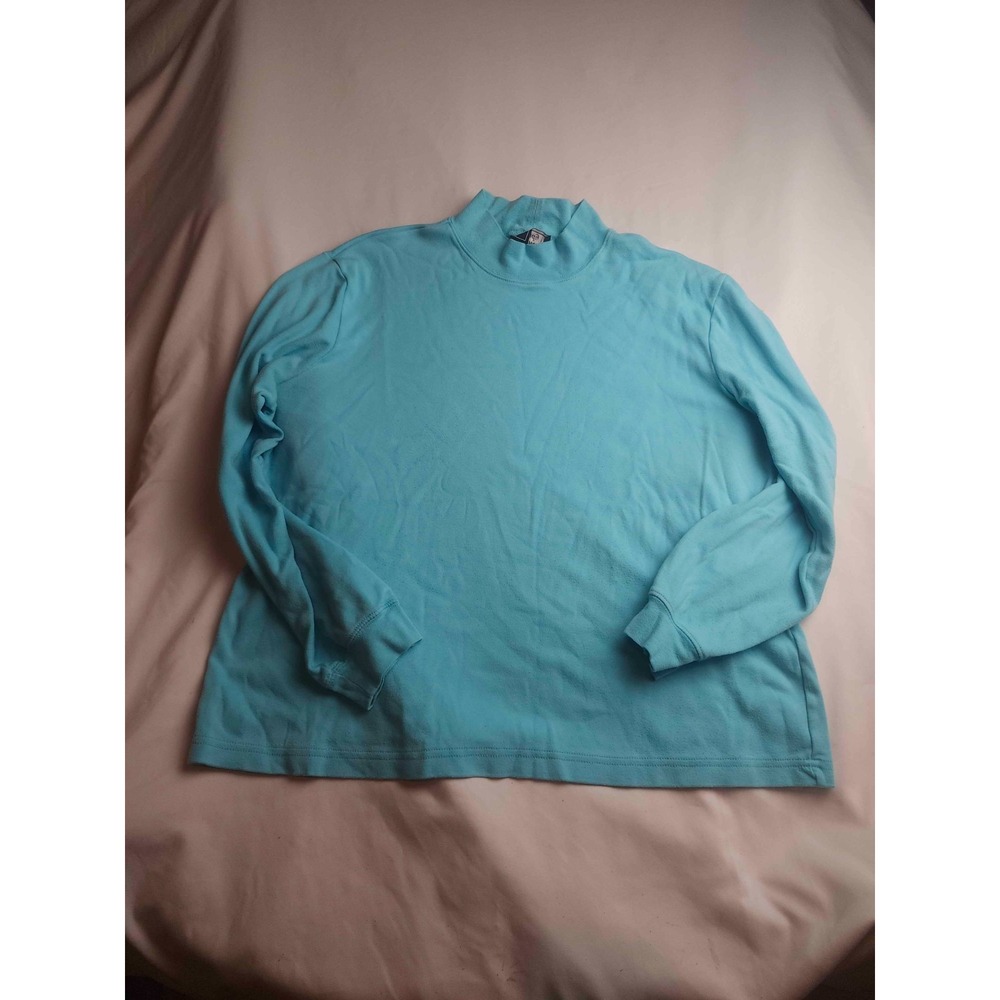 Vintage 90s Southern Lady Top Womens 2X Blue Knit Mock Turtleneck Minimalist